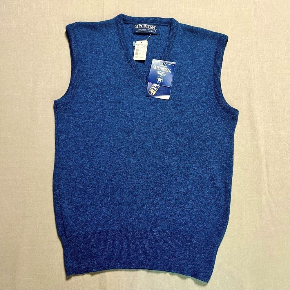 Vintage NWT Puritan Sleeveless Sweater Vest Men's Small Blue Grandpa Grunge USA